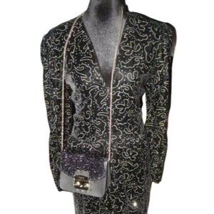 Torrente Haute Couture Circa 1983 Jeweled Black Velvet Cocktail Dress Small STUN